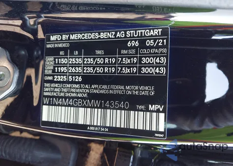 2021 Mercedes-Benz Glb 250 z USA, uszkodzony, nr VIN W1N4M4GBXMW143540